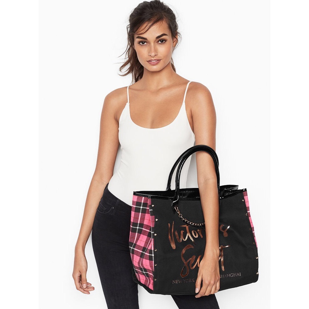 VICTORIA SECRET Pink Plaid City Tote NEW - Picture 8 of 8
